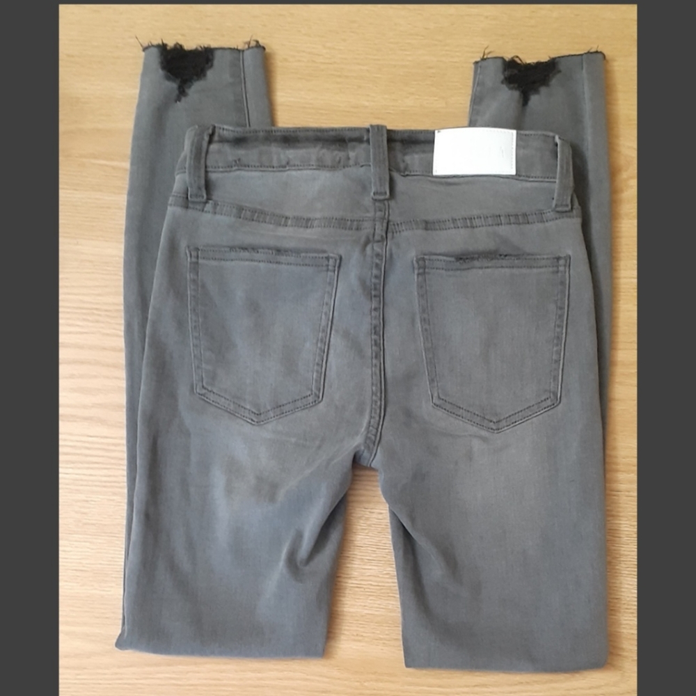Pistola Audrey Mid-Rise Skinny Raw Hems Distressed Gray 24
